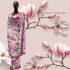 Hand painted silk georgette saree – Pink Magnolias on Pink