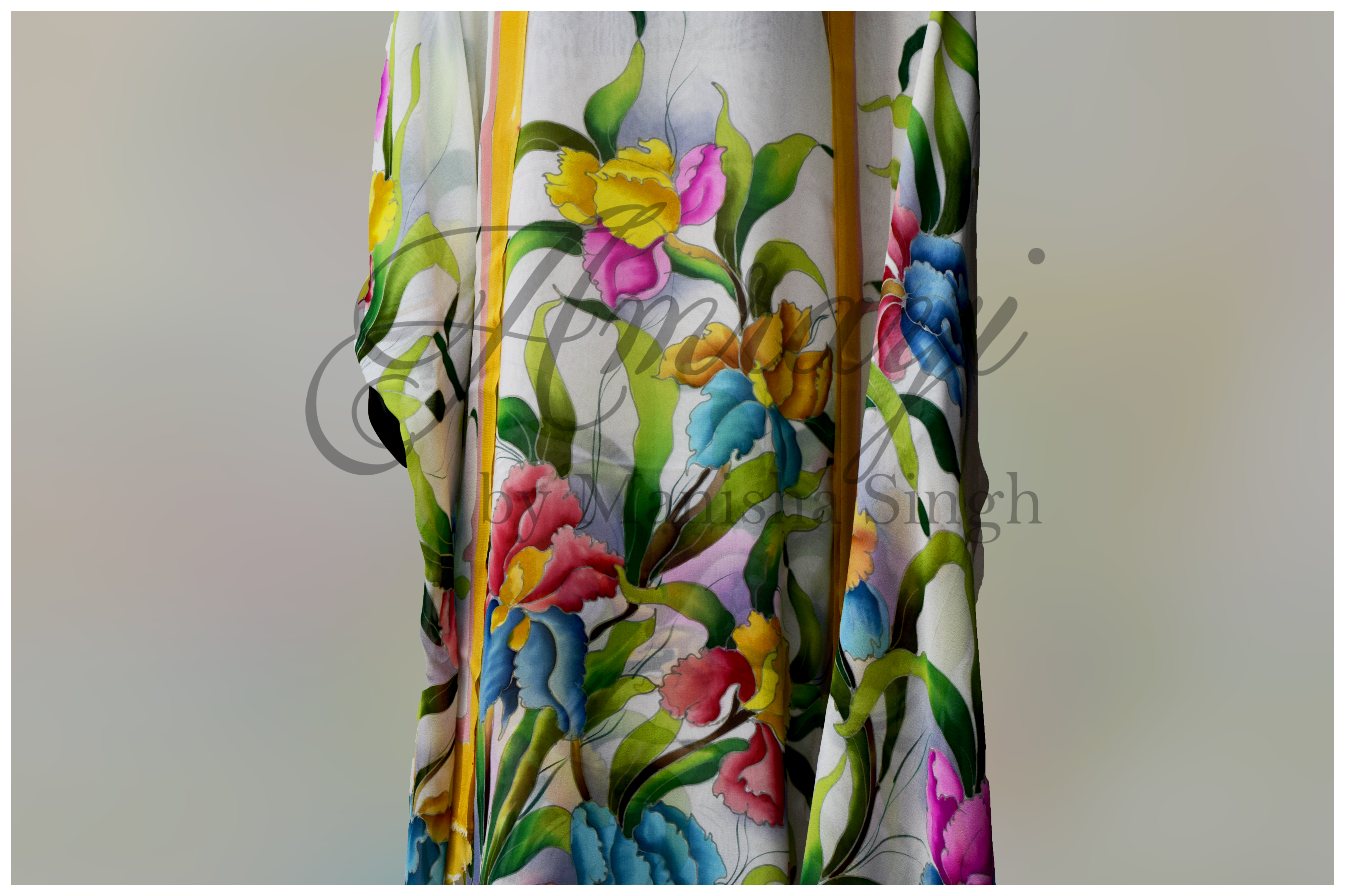 Hand painted silk georgette salwar suit 