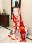 Hand painted silk georgette salwar suit – Red Daisies