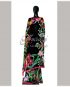 Hand painted silk georgette saree – Colourful orchids on black background