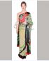 Chinese Carnations on Beige Saree