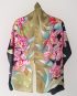 Hand painted silk scarf – pink orchids on beige/black background